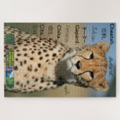 Cheetah puzzel, in verschillende talen. legpuzzel (Horizontaal)