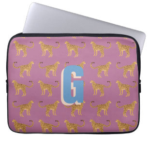 Cheetah, roze luipaard monogram laptop sleeve