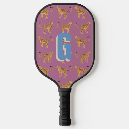 Cheetah, roze luipaard monogram pickleball paddle (Voorkant)