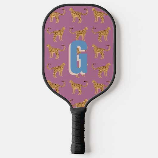 Cheetah, roze luipaard monogram pickleball paddle (Achterkant)