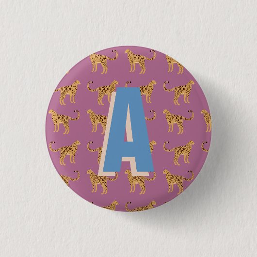 Cheetah, roze luipaard monogram ronde button 3,2 cm (Voorkant)