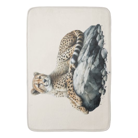Cheetah rust op een rots badmat (Voorkant Verticaal)