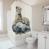 Cheetah rust op een rots douchegordijn (In situ)