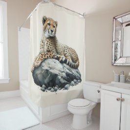 Cheetah rust op een rots douchegordijn