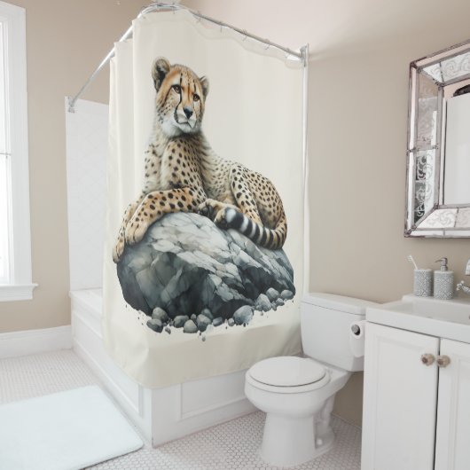 Cheetah rust op een rots douchegordijn (In situ)
