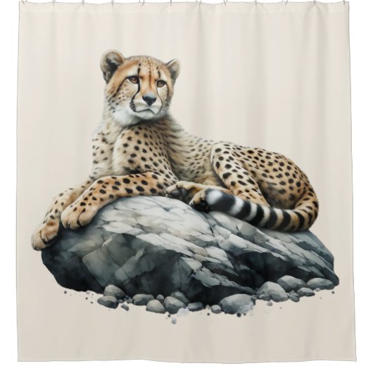 Cheetah rust op een rots douchegordijn (Voorkant)