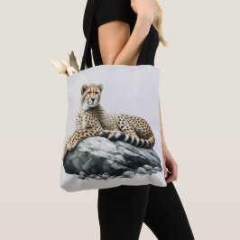 Cheetah rust op een rots tote bag