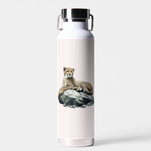 Cheetah rust op een rots waterfles