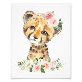 Cheetah, Safari, roze bloemen, meisjessery Foto Afdruk (Voorkant)