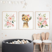 Cheetah, Safari, roze bloemen, meisjessery Muurkunst Sets