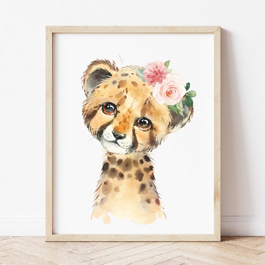 Cheetah, Safari, roze bloemen, meisjessery Muurkunst Sets