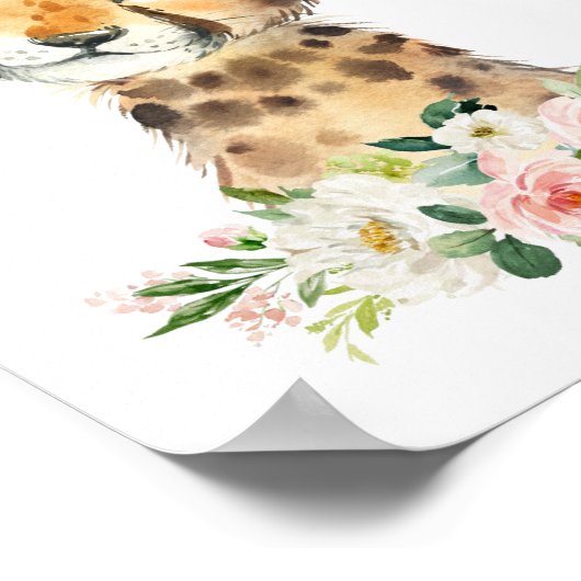 Cheetah, Safari, roze bloemen, meisjessery Poster (Hoek)