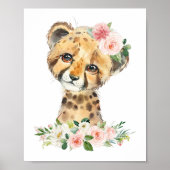 Cheetah, Safari, roze bloemen, meisjessery Poster (Voorkant)