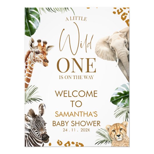 Cheetah Safari Wild One Baby Shower Welcome Sign Foto Afdruk (Voorkant)