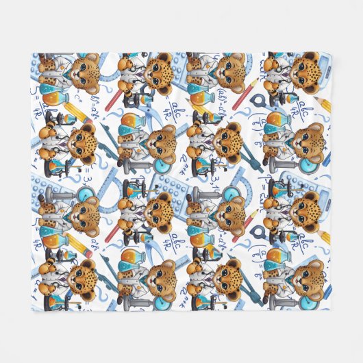 Cheetah Scientist Experiment Patroon Fleece Deken (Voorkant (Horizontaal))