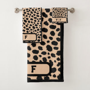 Cheetah Skin Print Initiaal Monogram Bad Handdoek