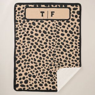 Cheetah Skin Print Initiaal Monogram Sherpa Deken