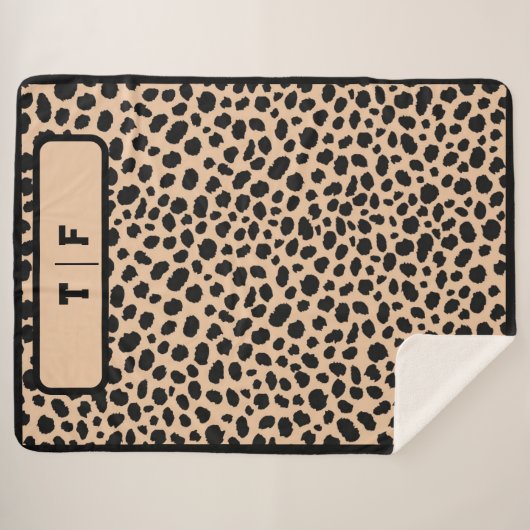 Cheetah Skin Print Initiaal Monogram | Sherpa Deken (Voorkant (horizontaal))