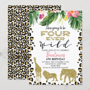 Cheetah Skin Vier keer Wild Birthday Invitation Kaart