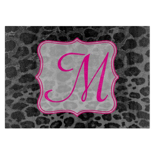 Cheetah Spot Animal Monogram Glassnijplank Snijplank (Voorkant)