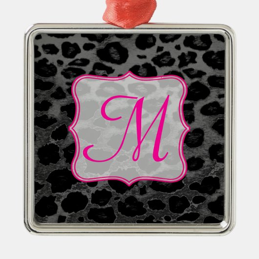 Cheetah Spot Animal Prin Monogram Initiaal Ornamen Metalen Ornament (Voorkant)