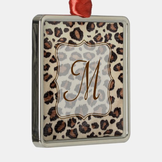 Cheetah Spot Animal Prin Monogram Initiaal Ornamen Metalen Ornament (Rechts)