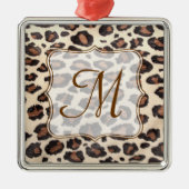 Cheetah Spot Animal Prin Monogram Initiaal Ornamen Metalen Ornament (Voorkant)
