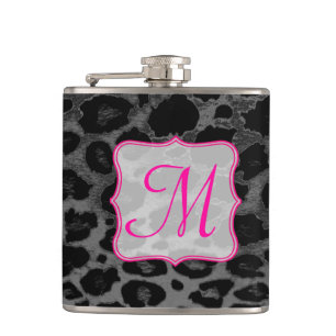 Cheetah Spot Animal Print Monogram Whiskey Flask Heupfles