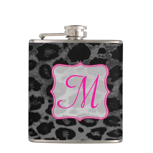 Cheetah Spot Animal Print Monogram Whiskey Flask Heupfles (Voorkant)