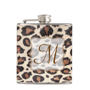 Cheetah Spot Animal Print Monogram Whiskey Flask Heupfles
