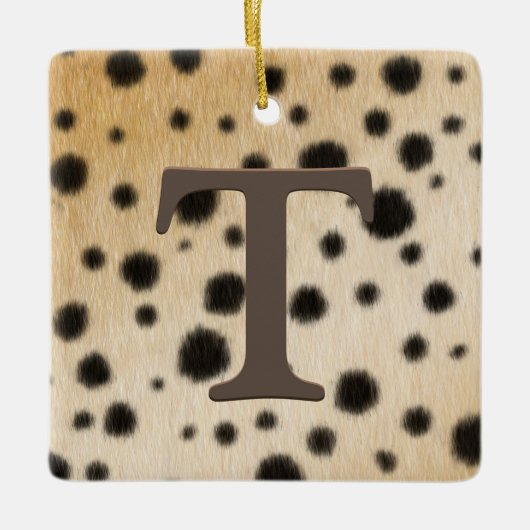 Cheetah Spots Fur Brown Monogram & Custom Message Keramisch Ornament (Voorkant)