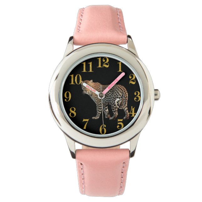 Cheetah tijdstuk met gouden cijfers horloge (Voorkant)