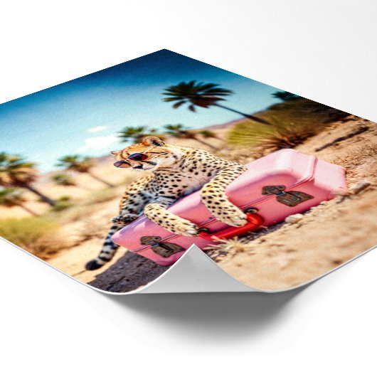 Cheetah Travel Print, Retro Desert Wall Art, Roze Poster (Hoek)