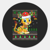 Cheetah Ugly Christmas Sweaters Holiday Santa Cute Ronde Sticker (Voorkant)