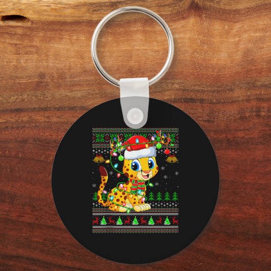Cheetah Ugly Christmas Sweaters Holiday Santa Cute Sleutelhanger (Voorkant)