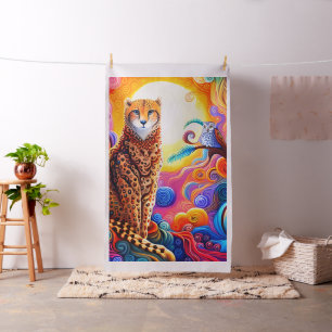 Cheetah & Uil in Zon Kleurrijke Cheater Quilt Pane Stof