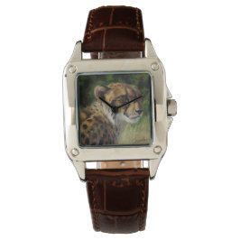 Cheetah Vrouwen Polshorloge met Bruine Lederen Ban Horloge