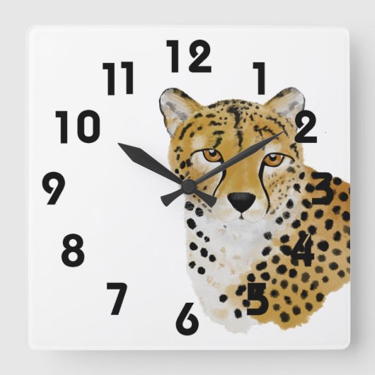 Cheetah Wall Clock Vierkante Klok (Voorkant)