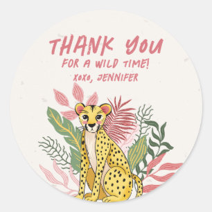 Cheetah Wild One Jungle Feest Dieren Safari Favor Ronde Sticker