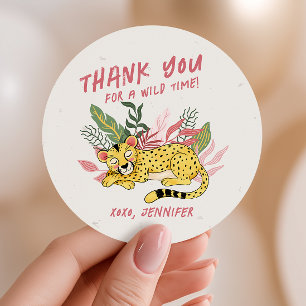 Cheetah Wild One Jungle Feest Dieren Safari Favor Ronde Sticker