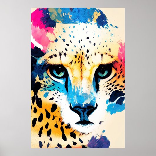 Cheetah Wilde Natuur Dierlijke Kleur Kunst Schilde Poster (Voorkant)