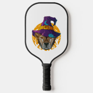 Cheetah Witch Funny Halloween Costume Creepy Moon Pickleball Paddle