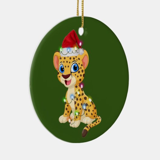 Cheetah With Hat Lights Christmas Keramisch Ornament (Rechts)