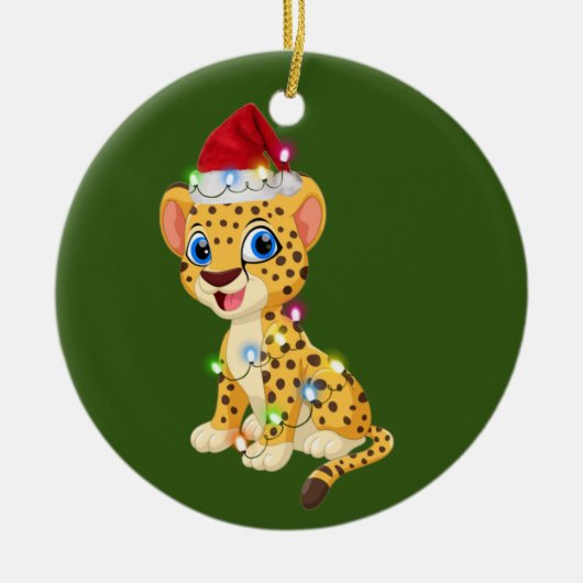 Cheetah With Hat Lights Christmas Keramisch Ornament (Voorkant)