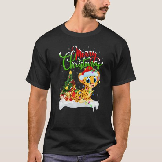 Cheetah  Xmas Decorations Santa Cheetah Christmas T-shirt (Voorkant)