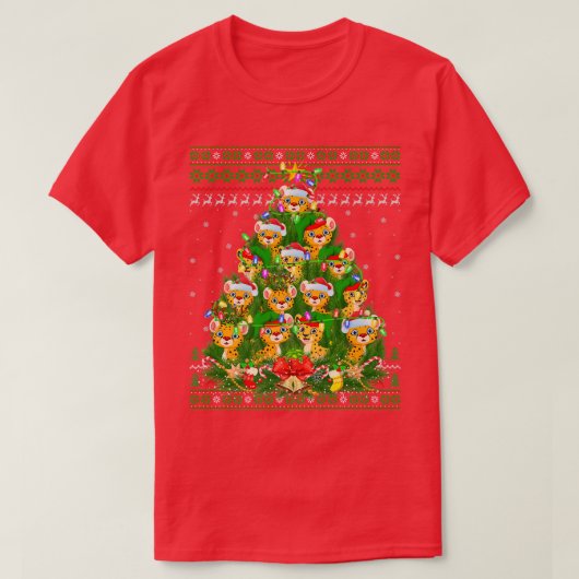 Cheetah Xmas Lighting Tree Santa Cheetah Ugly Chri T-shirt (Design voorkant)
