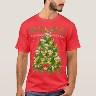 Cheetah Xmas Lighting Tree Santa Cheetah Ugly Chri T-shirt