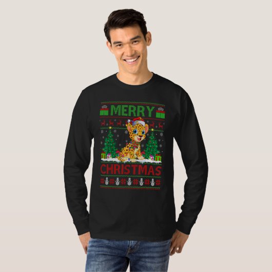 Cheetah   Xmas Tree Lights Ugly Santa Cheetah Chri T-shirt (Voorkant volledig)