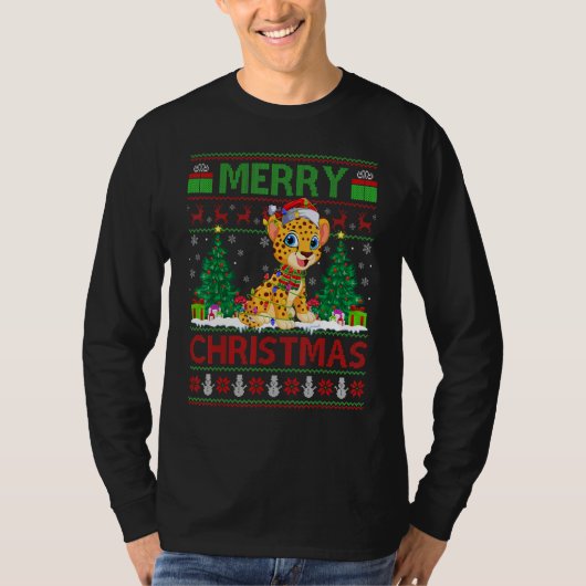 Cheetah   Xmas Tree Lights Ugly Santa Cheetah Chri T-shirt (Voorkant)