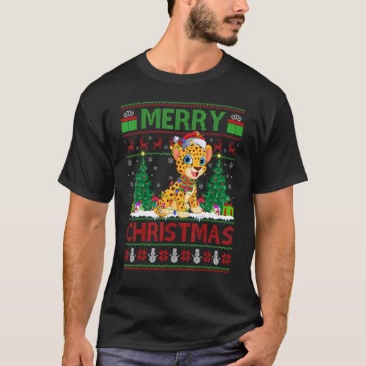 Cheetah   Xmas Tree Lights Ugly Santa Cheetah Chri T-shirt (Voorkant)